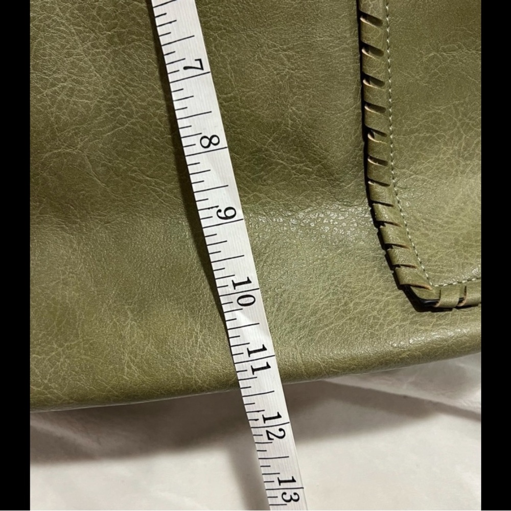 Olive Green Leather Bucket Bag w/ Stylish Zippered Pockets - Picture 12 of 12